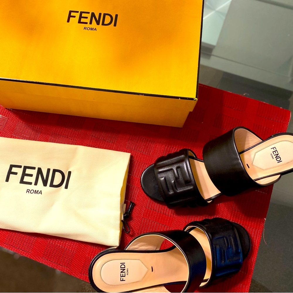 Fendi black low heel slide, very comfortable & stylish